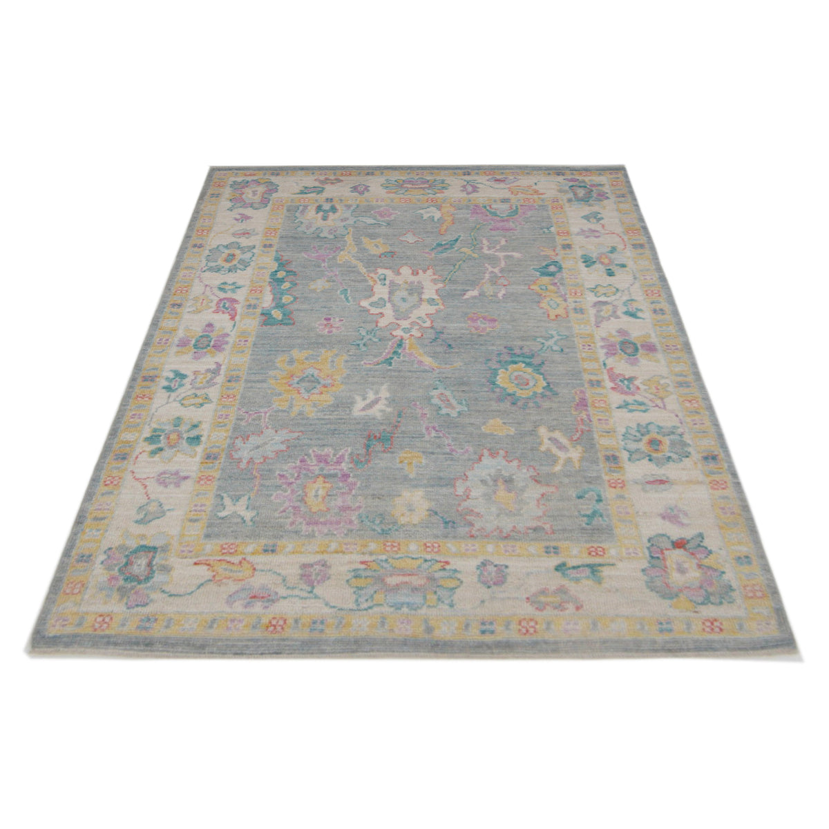 Pacific Ushak Wool Weft 42541 Lt.Grey Ivory Transitional Hand Knotted Rug