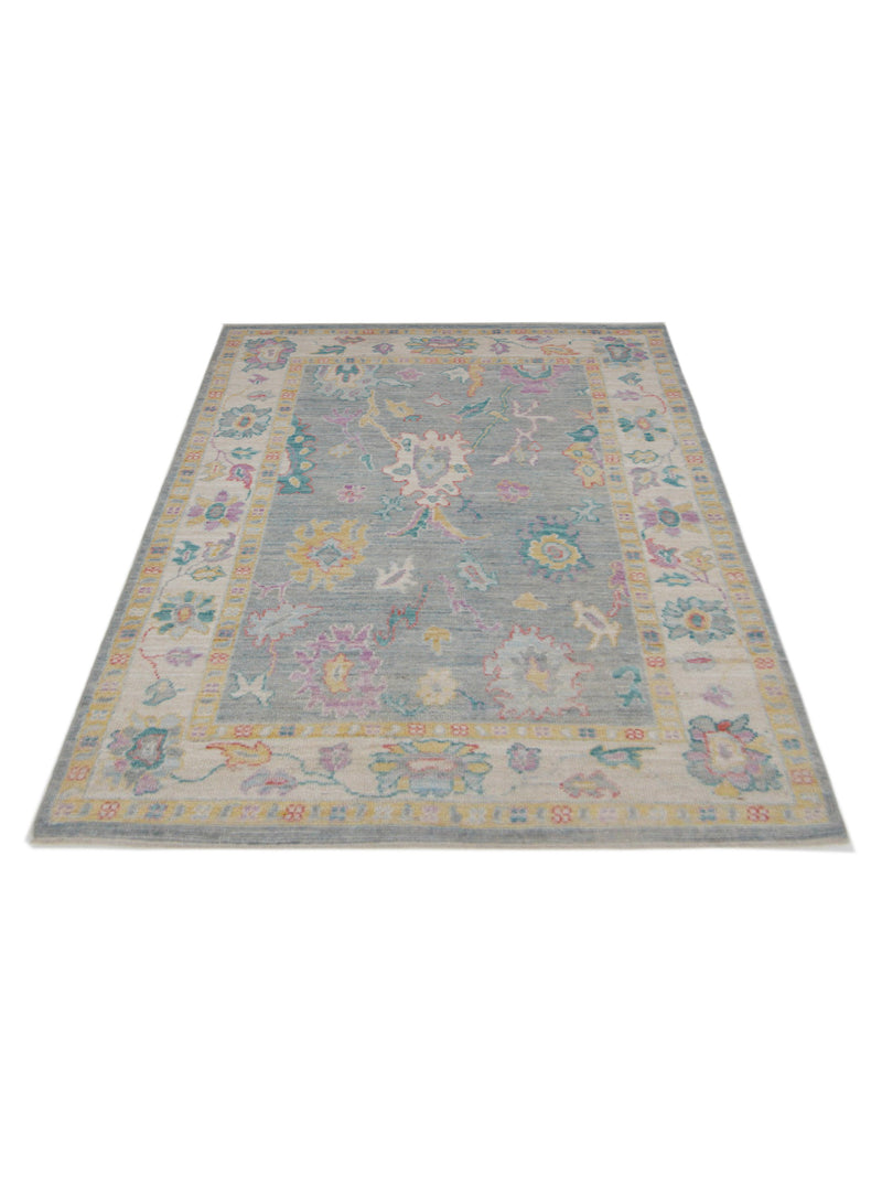 Pacific Ushak Wool Weft 42541 Lt.Grey Ivory Transitional Hand Knotted Rug