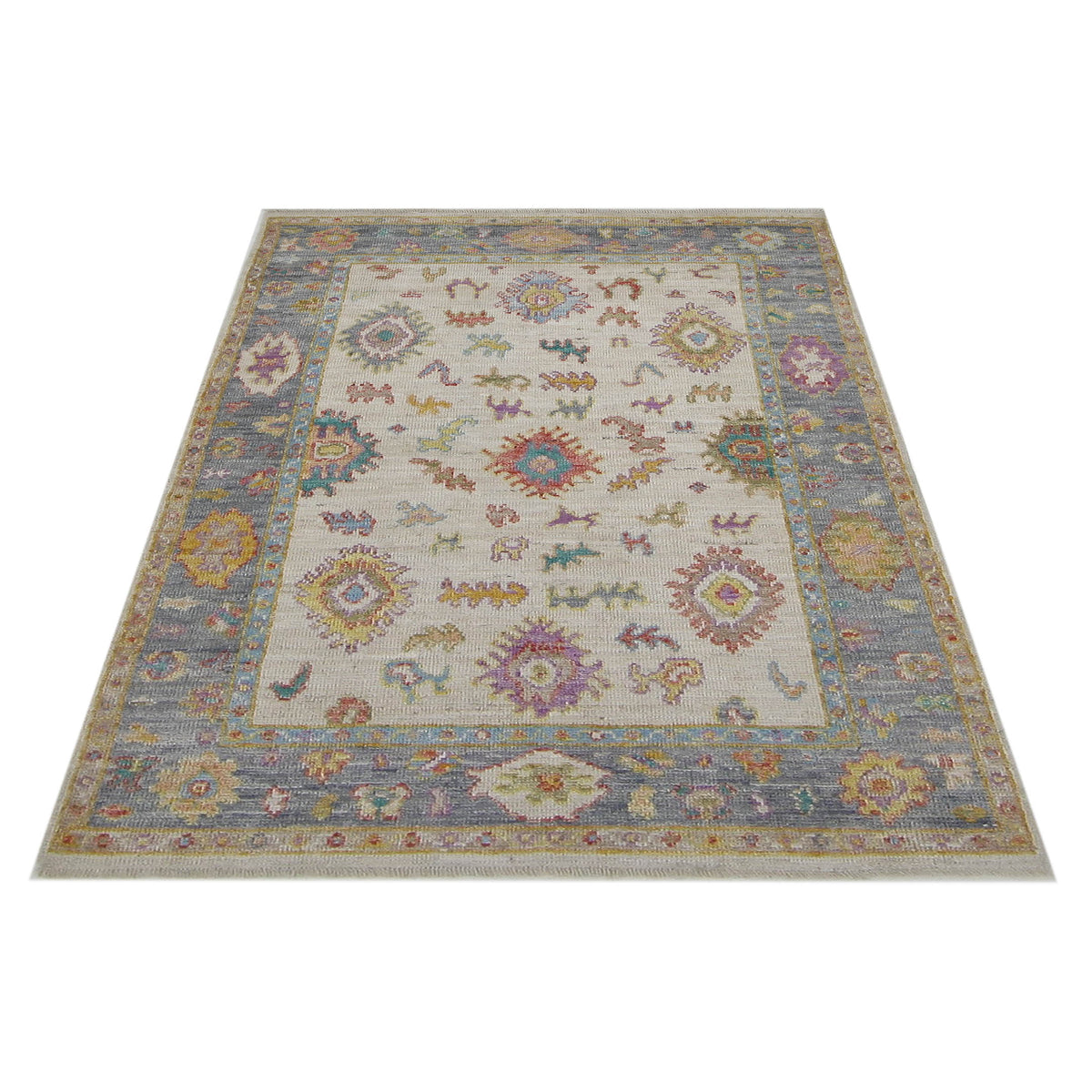 Pacific Ushak Wool Weft 42543 Ivory Grey Transitional Hand Knotted Rug