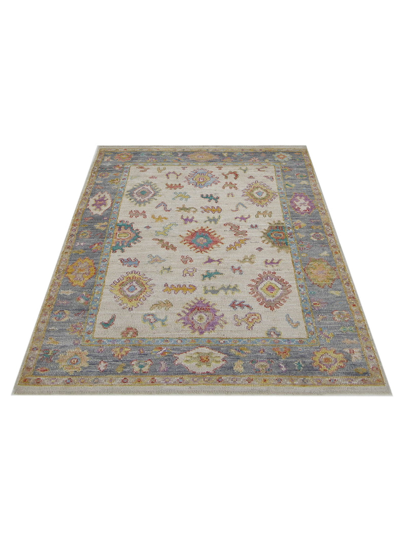 Pacific Ushak Wool Weft 42543 Ivory Grey Transitional Hand Knotted Rug