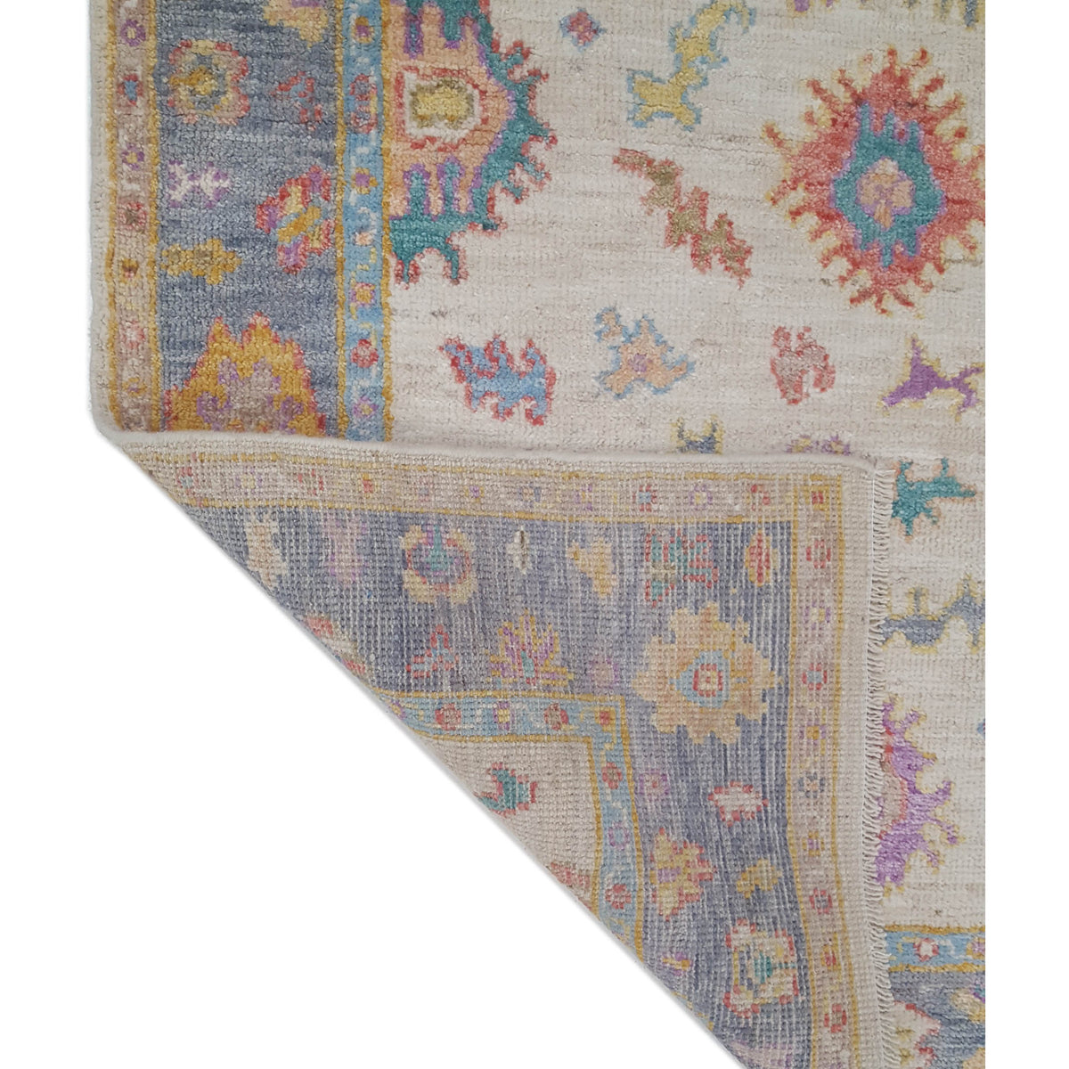 Pacific Ushak Wool Weft 42543 Ivory Grey Transitional Hand Knotted Rug