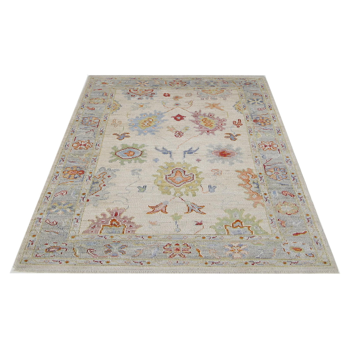 Pacific Ushak Wool Weft 42544 Ivory Lt.Grey Transitional Hand Knotted Rug