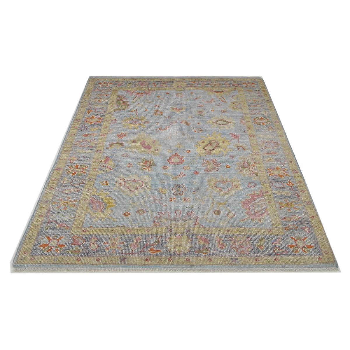 Pacific Ushak Wool Weft 42545 Lt.Blue Grey Transitional Hand Knotted Rug