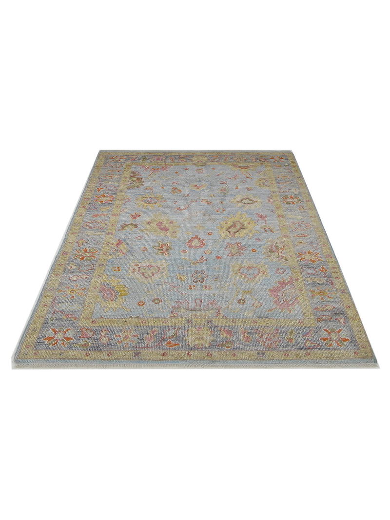 Pacific Ushak Wool Weft 42545 Lt.Blue Grey Transitional Hand Knotted Rug