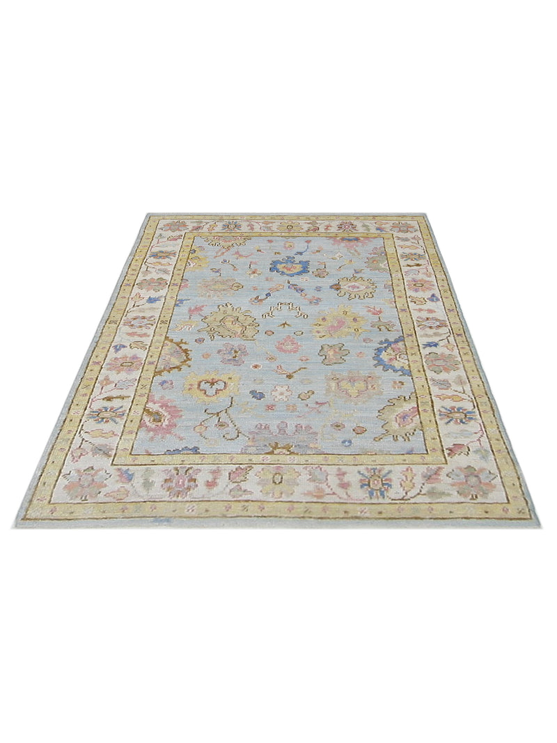 Pacific Ushak Wool Weft 42546 Lt.Blue Ivory Transitional Hand Knotted Rug