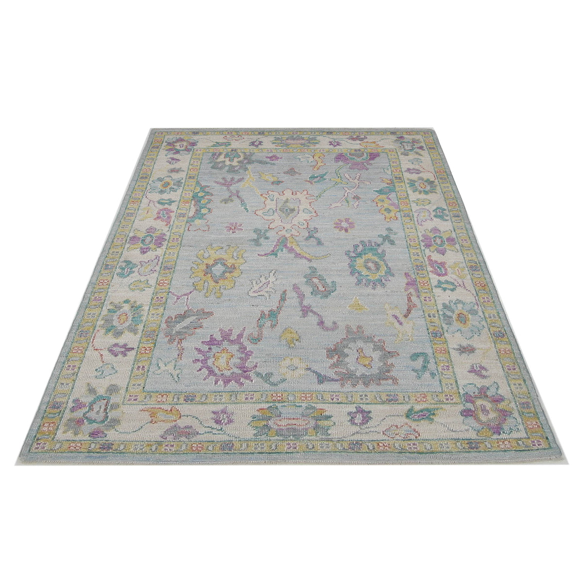 Pacific Ushak Wool Weft 42548 Lt.Blue Ivory Transitional Hand Knotted Rug