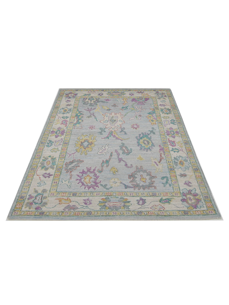 Pacific Ushak Wool Weft 42548 Lt.Blue Ivory Transitional Hand Knotted Rug