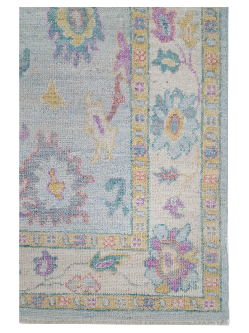 Pacific Ushak Wool Weft 42548 Lt.Blue Ivory Transitional Hand Knotted Rug