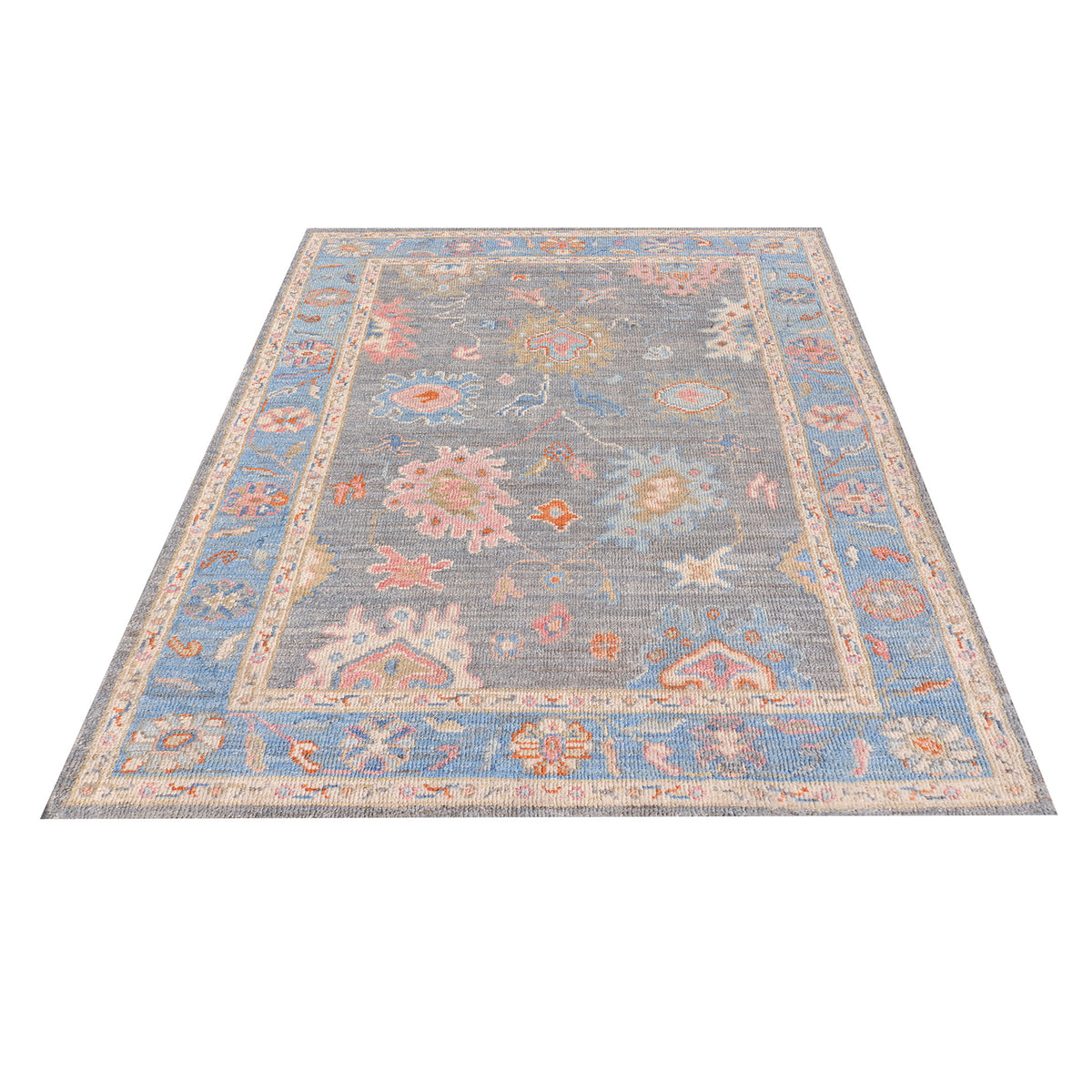 Pacific Ushak Wool Weft 42551 Grey Blue Transitional Hand Knotted Rug