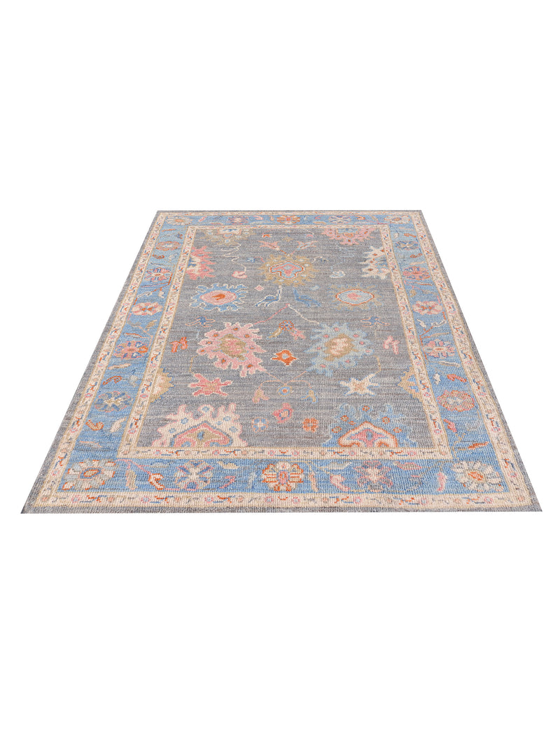 Pacific Ushak Wool Weft 42551 Grey Blue Transitional Hand Knotted Rug