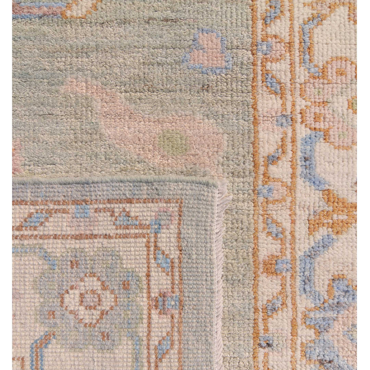 Pacific Ushak Wool Weft 42554 Lt.Green Ivory Transitional Hand Knotted Rug