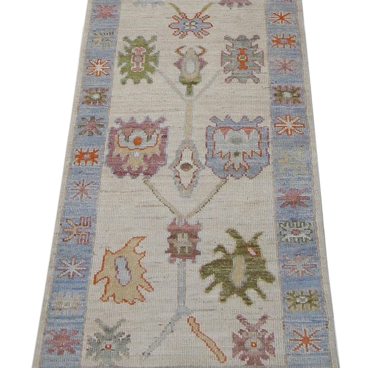 Pacific Ushak Wool Weft 42556 Ivory Lt.Blue Transitional Hand Knotted Rug