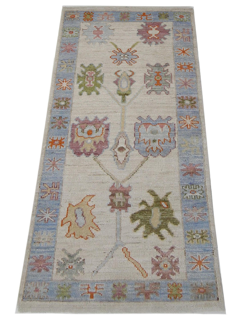 Pacific Ushak Wool Weft 42556 Ivory Lt.Blue Transitional Hand Knotted Rug