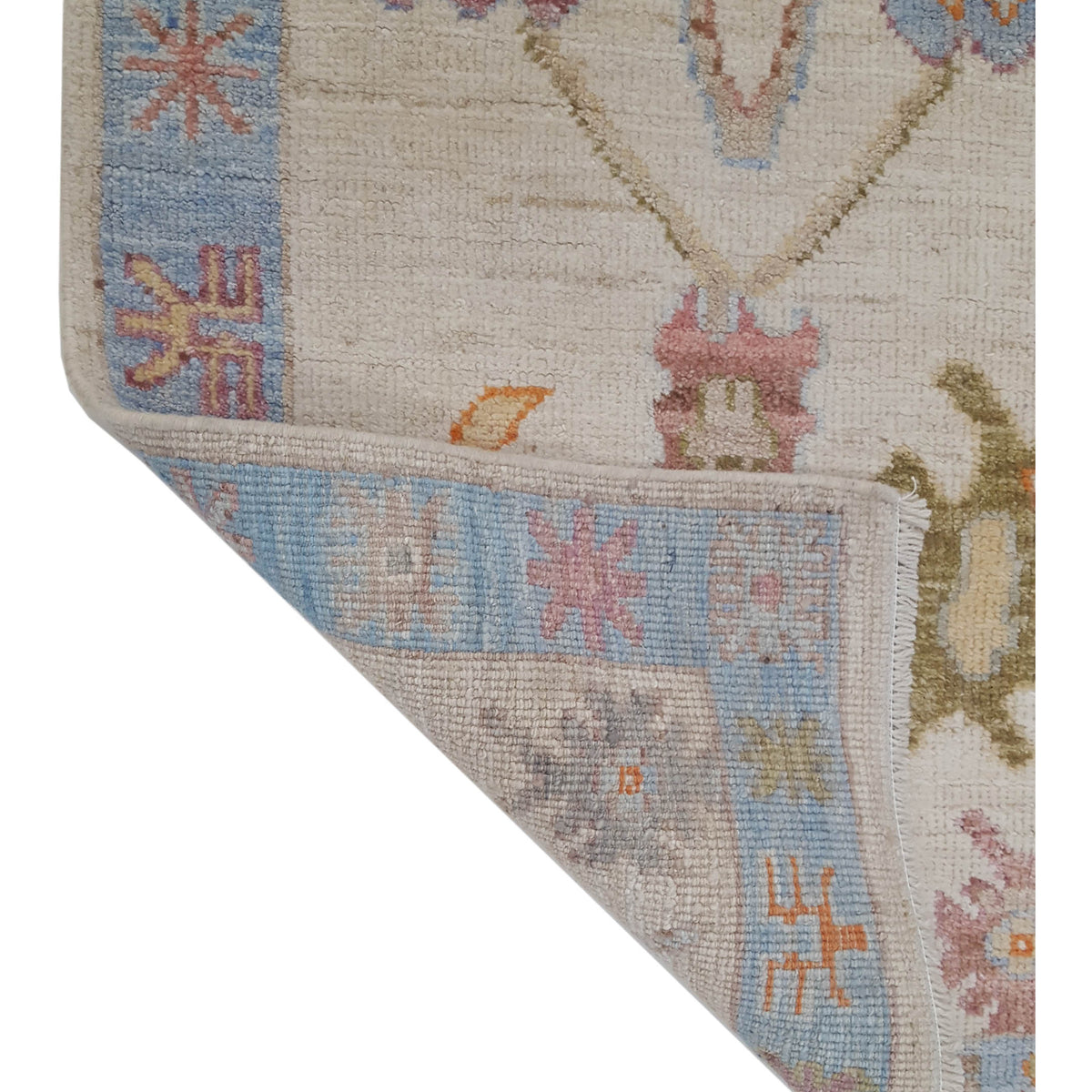Pacific Ushak Wool Weft 42556 Ivory Lt.Blue Transitional Hand Knotted Rug