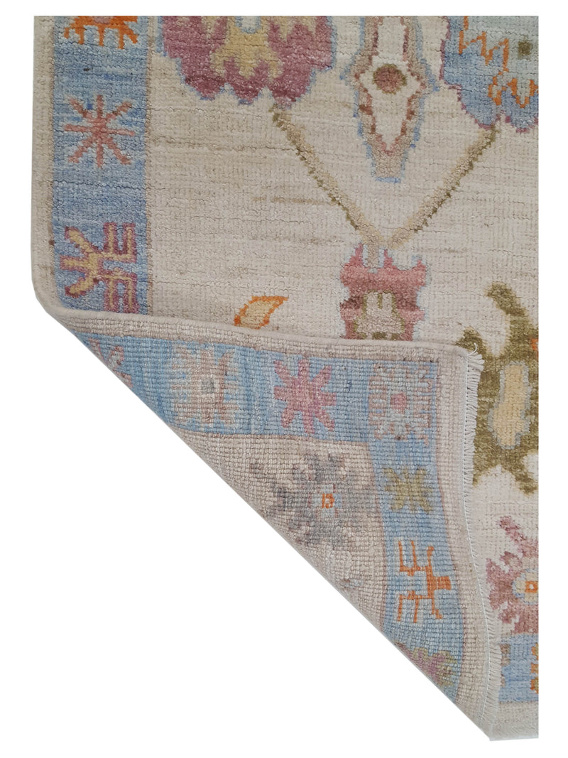 Pacific Ushak Wool Weft 42556 Ivory Lt.Blue Transitional Hand Knotted Rug