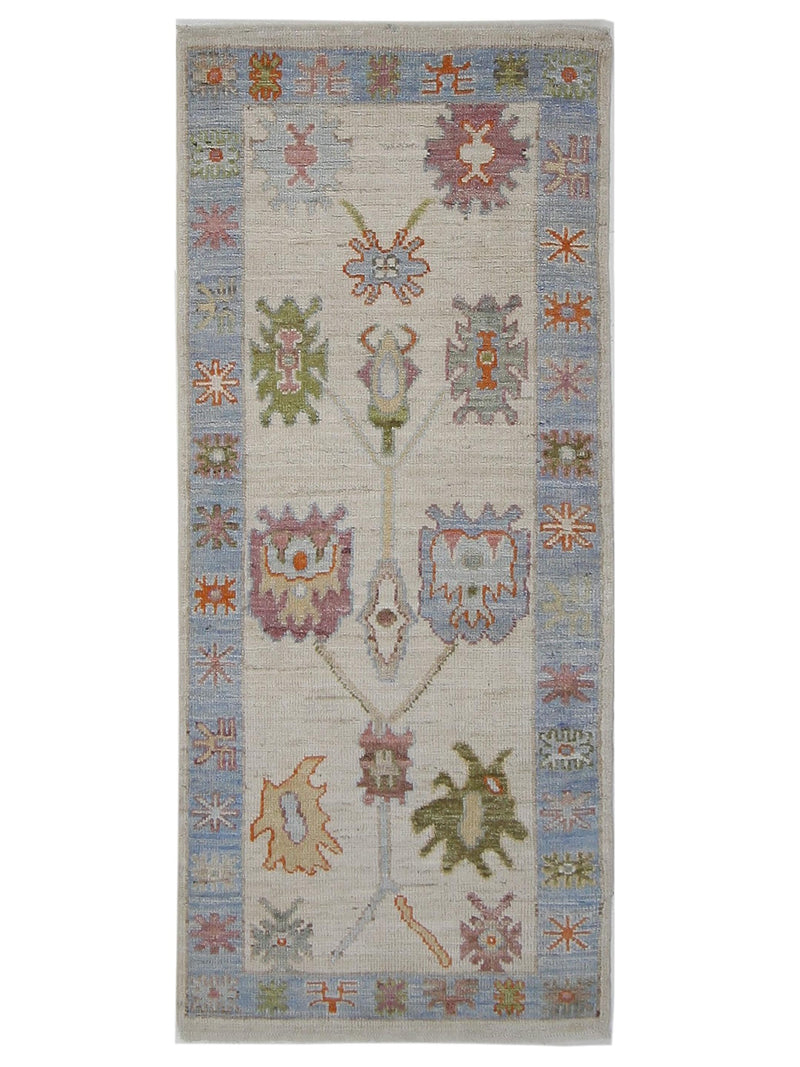 Pacific Ushak Wool Weft  Ivory Lt.Blue Transitional