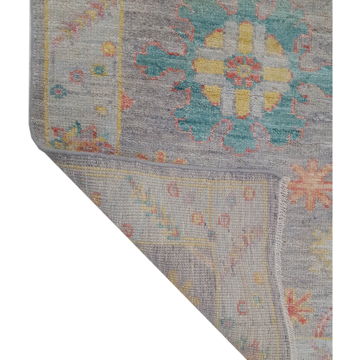 Pacific Ushak Wool Weft 42563 Grey Lt.Blue Transitional Hand Knotted Rug