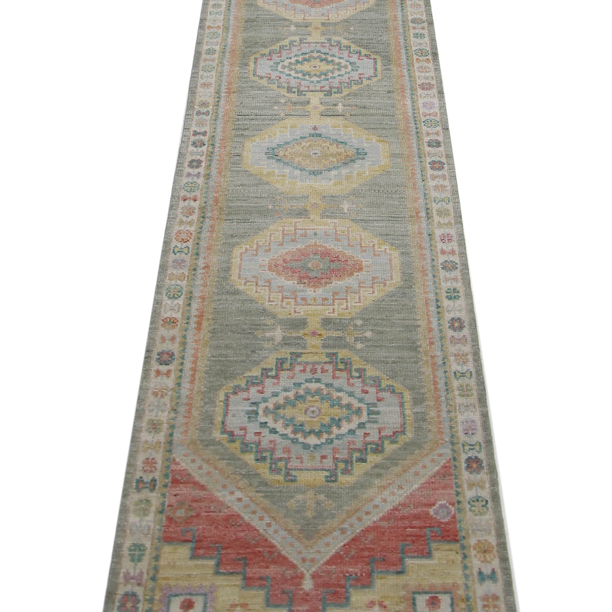 Pacific Ushak Wool Weft 42565 Lt.Green Ivory Transitional Hand Knotted Rug