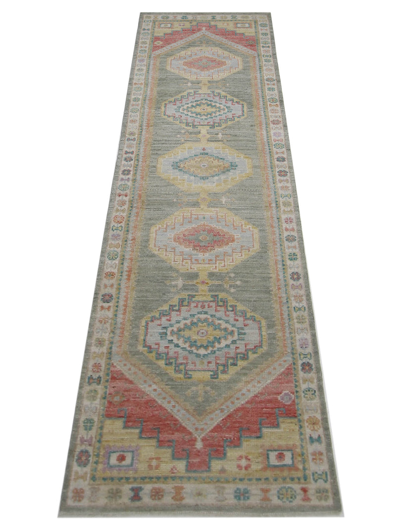 Pacific Ushak Wool Weft 42565 Lt.Green Ivory Transitional Hand Knotted Rug