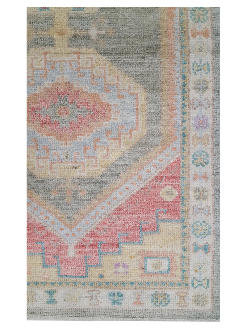Pacific Ushak Wool Weft 42565 Lt.Green Ivory Transitional Hand Knotted Rug