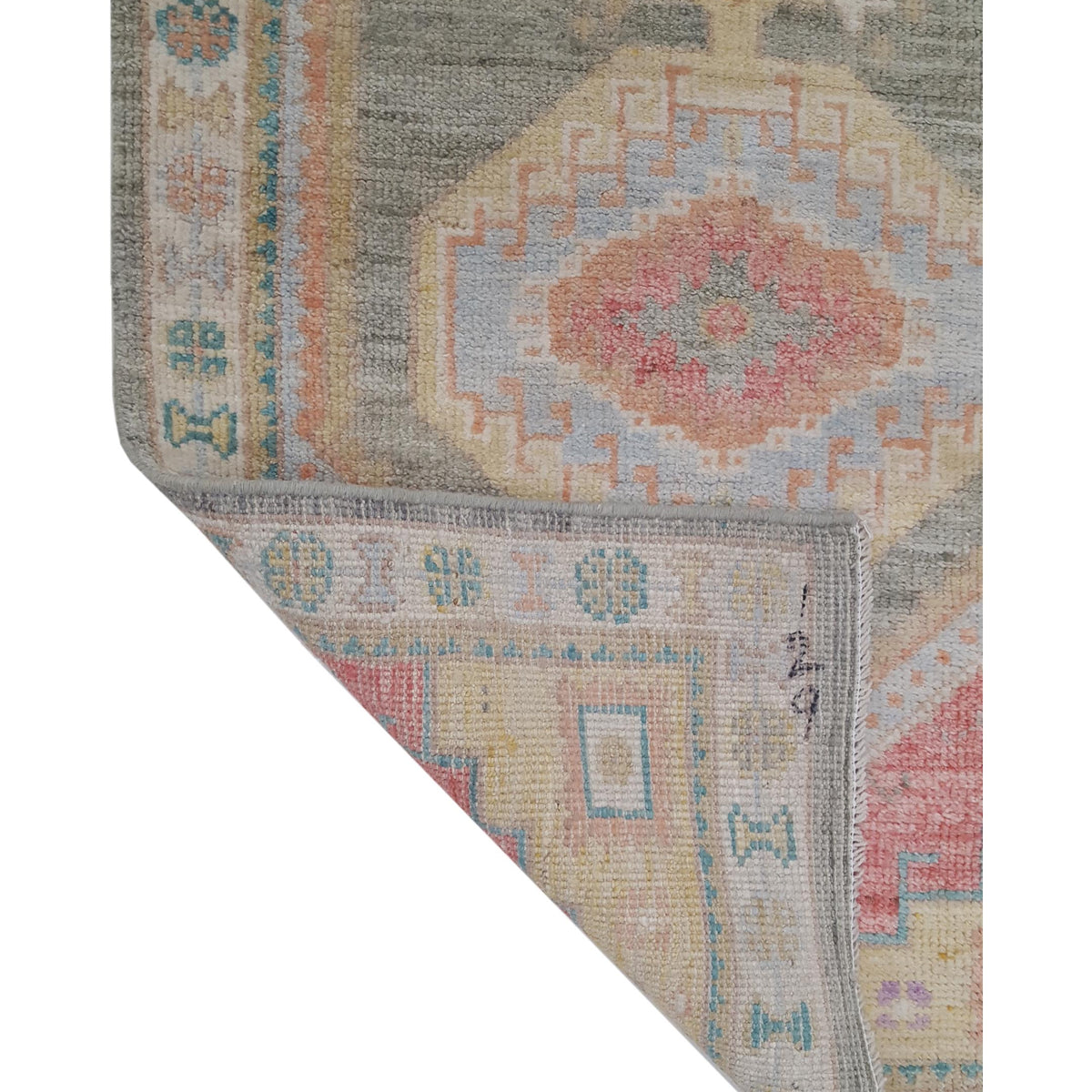 Pacific Ushak Wool Weft 42565 Lt.Green Ivory Transitional Hand Knotted Rug