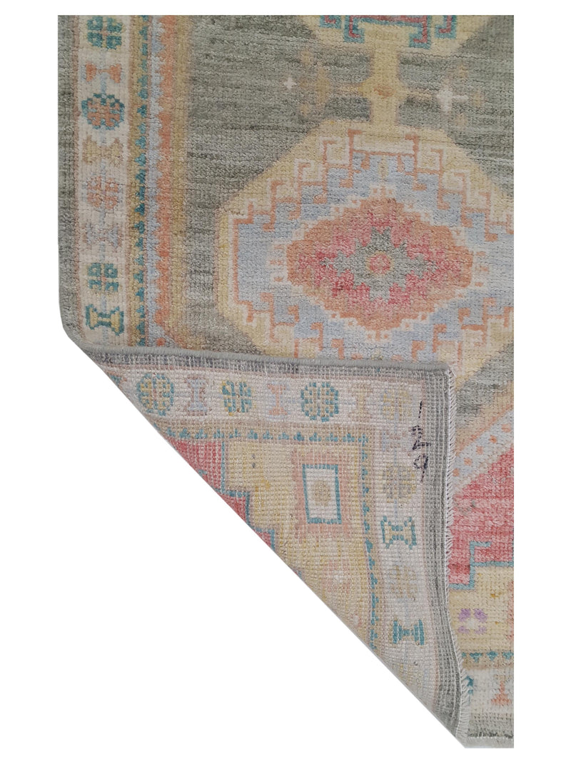 Pacific Ushak Wool Weft 42565 Lt.Green Ivory Transitional Hand Knotted Rug