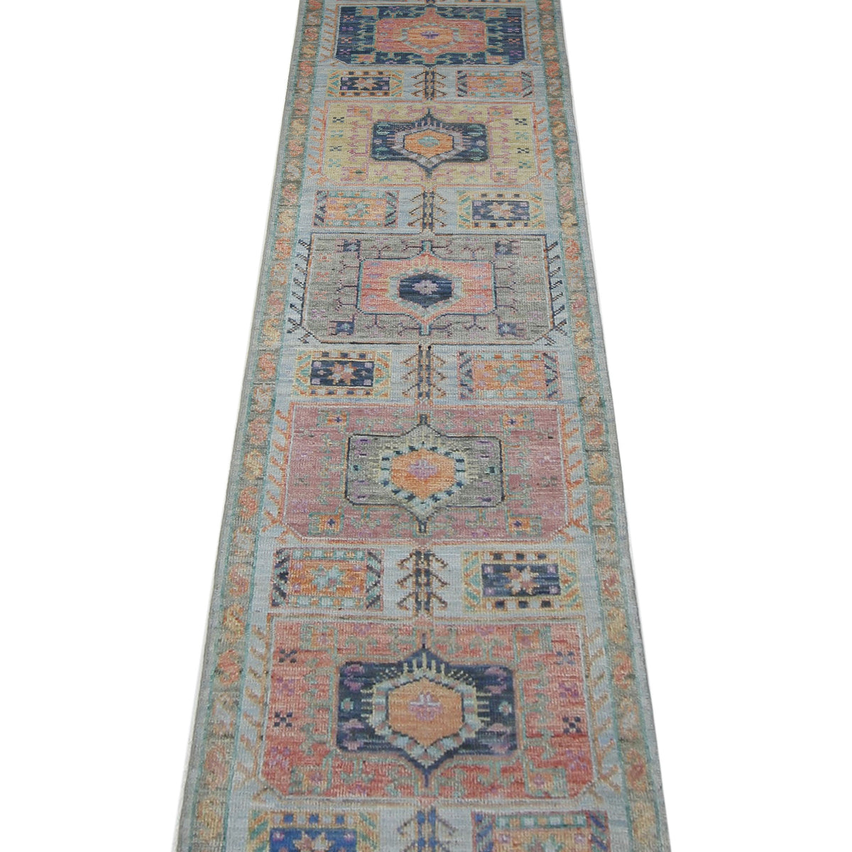 Pacific Ushak Wool Weft 42568 Lt.Blue Multi Transitional Hand Knotted Rug