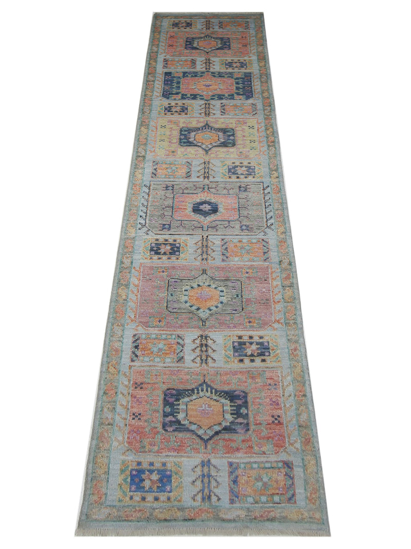 Pacific Ushak Wool Weft 42568 Lt.Blue Multi Transitional Hand Knotted Rug