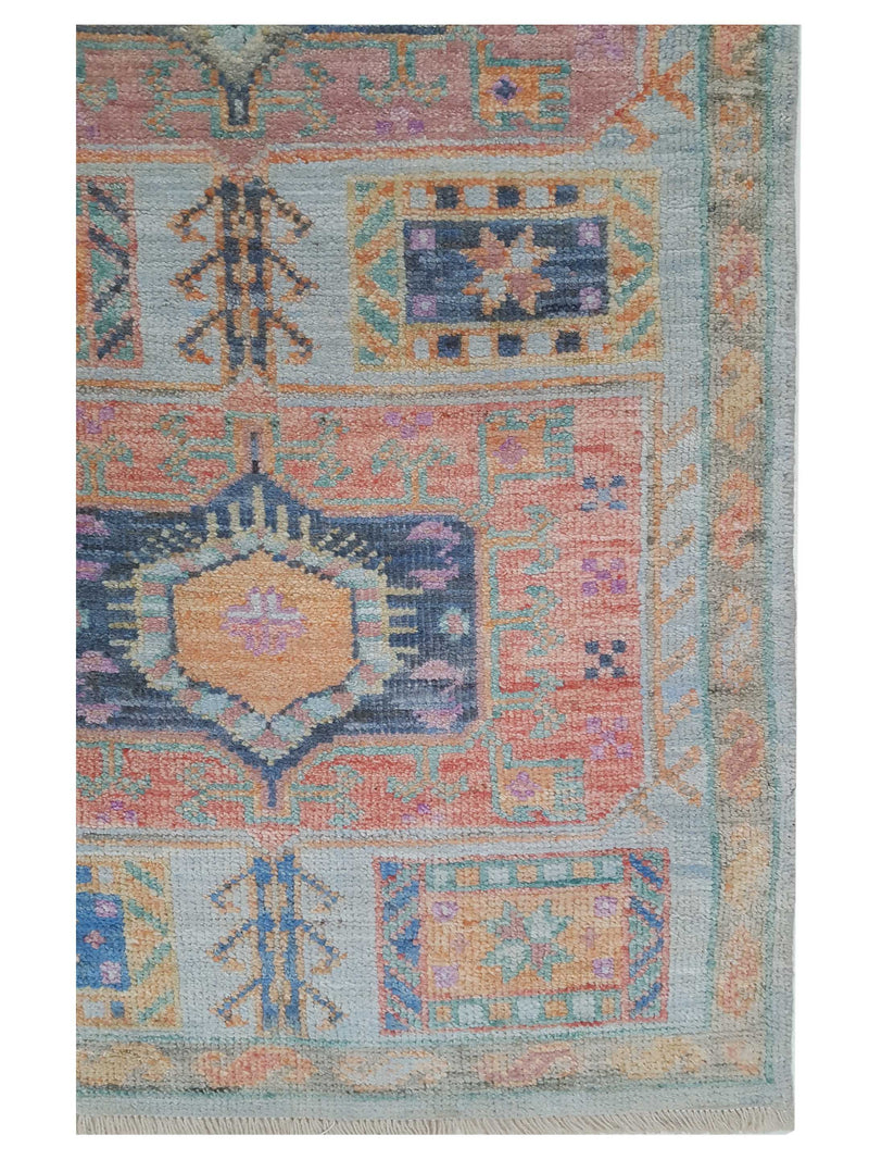 Pacific Ushak Wool Weft 42568 Lt.Blue Multi Transitional Hand Knotted Rug