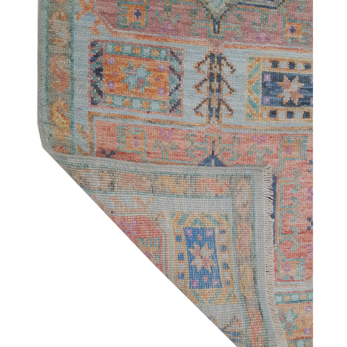 Pacific Ushak Wool Weft 42568 Lt.Blue Multi Transitional Hand Knotted Rug