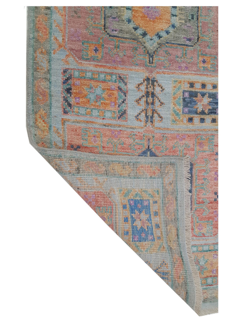 Pacific Ushak Wool Weft 42568 Lt.Blue Multi Transitional Hand Knotted Rug