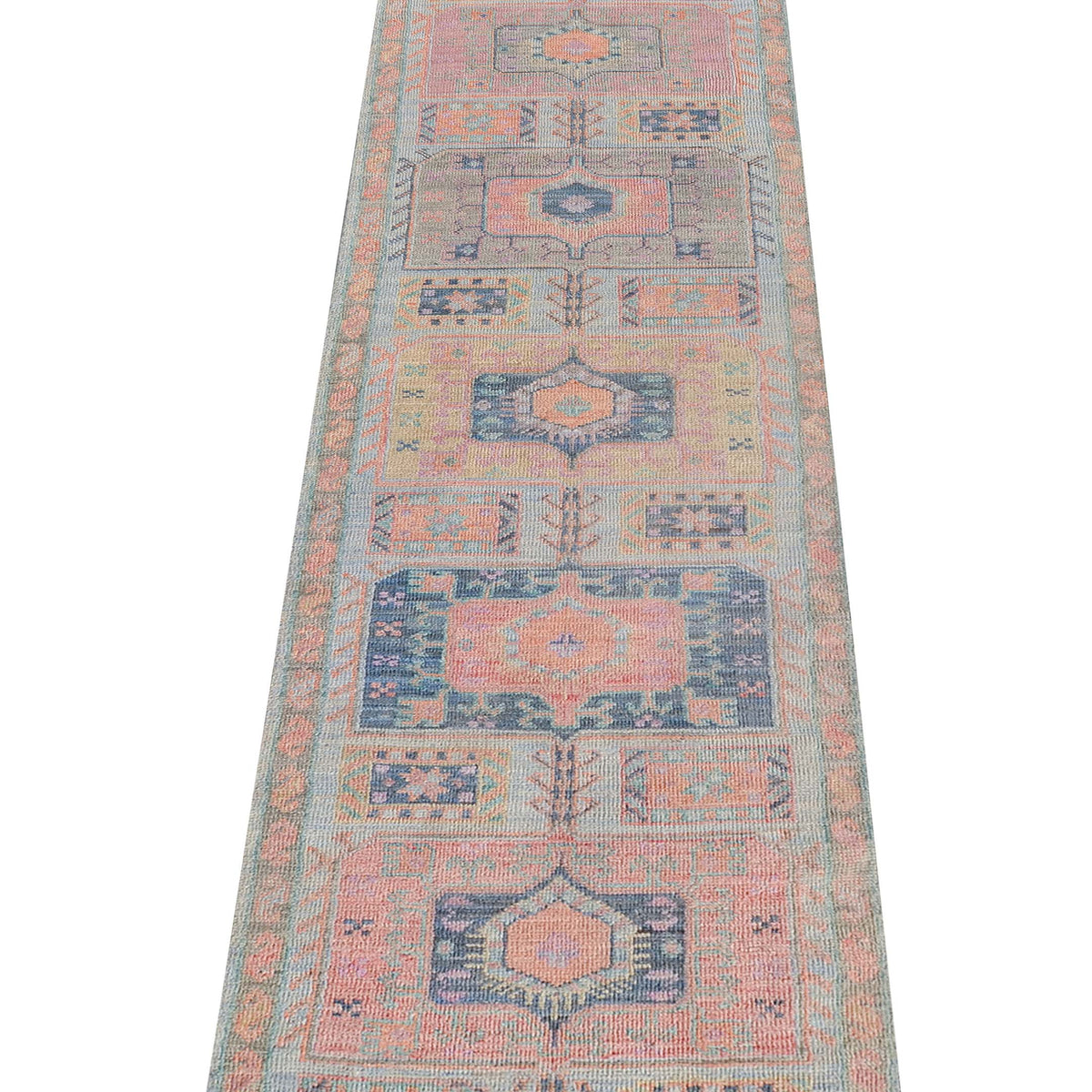 Pacific Ushak Wool Weft 42569 Lt.Blue Multi Transitional Hand Knotted Rug