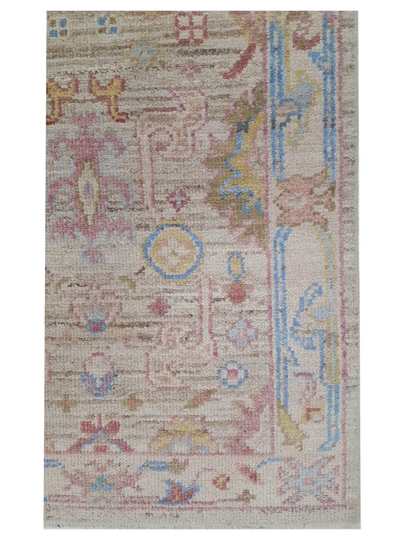 Pacific Ushak Wool Weft 42570 Beige Beige Transitional Hand Knotted Rug