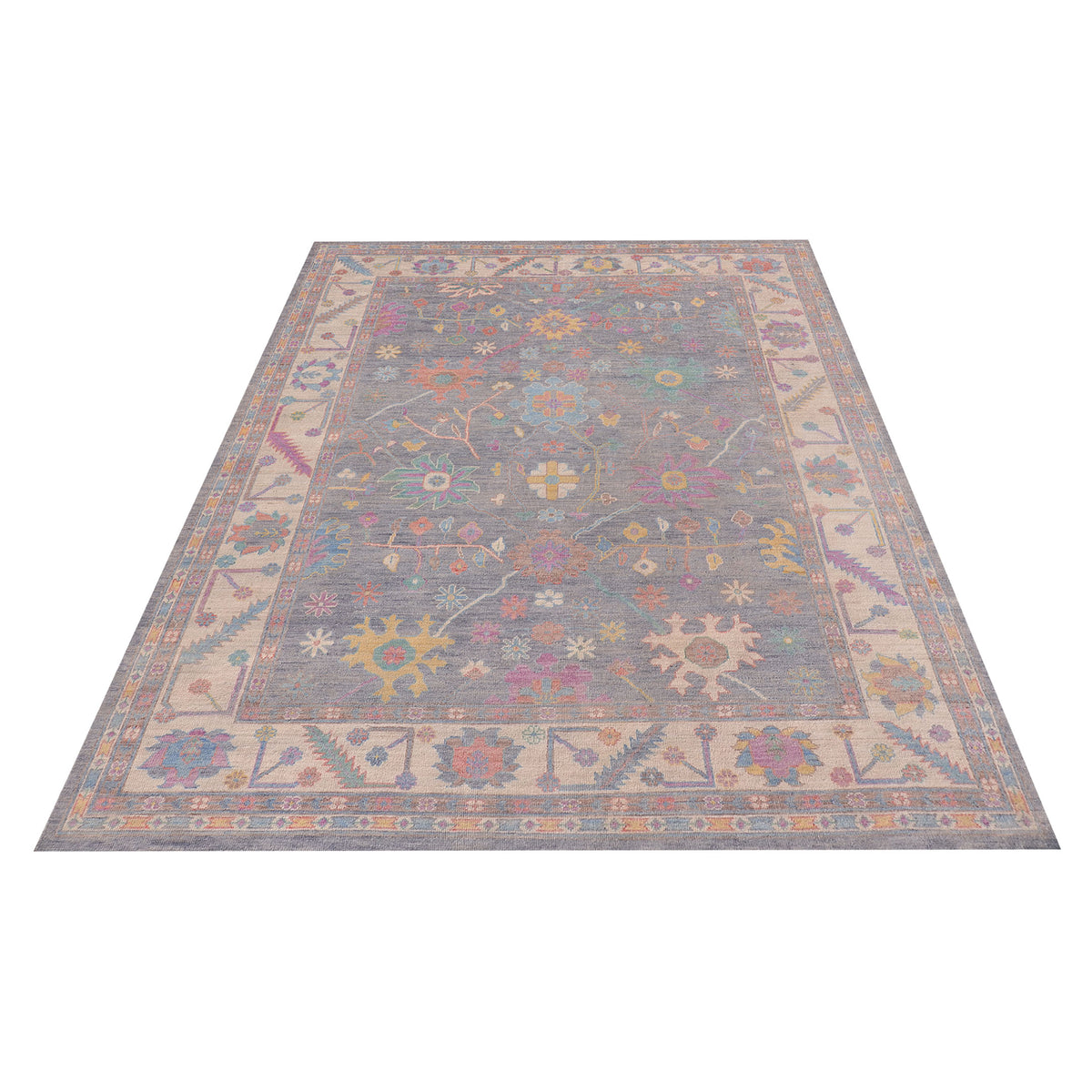 Pacific Ushak Wool Weft 42574 Grey Ivory Transitional Hand Knotted Rug