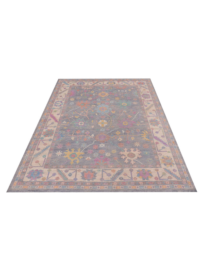 Pacific Ushak Wool Weft 42574 Grey Ivory Transitional Hand Knotted Rug