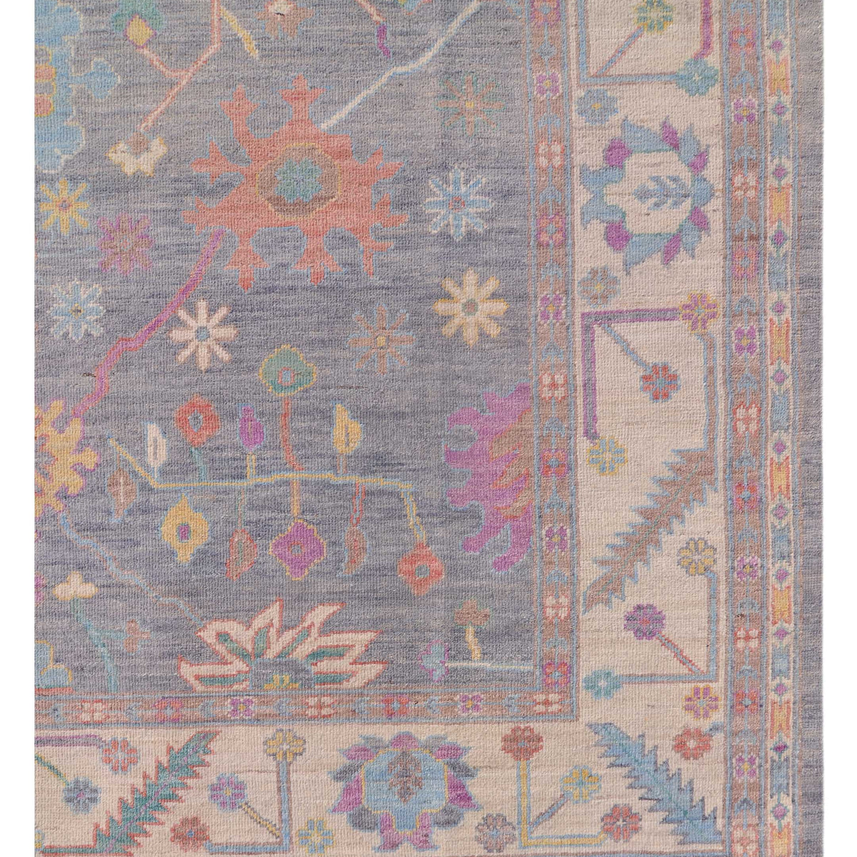 Pacific Ushak Wool Weft 42574 Grey Ivory Transitional Hand Knotted Rug