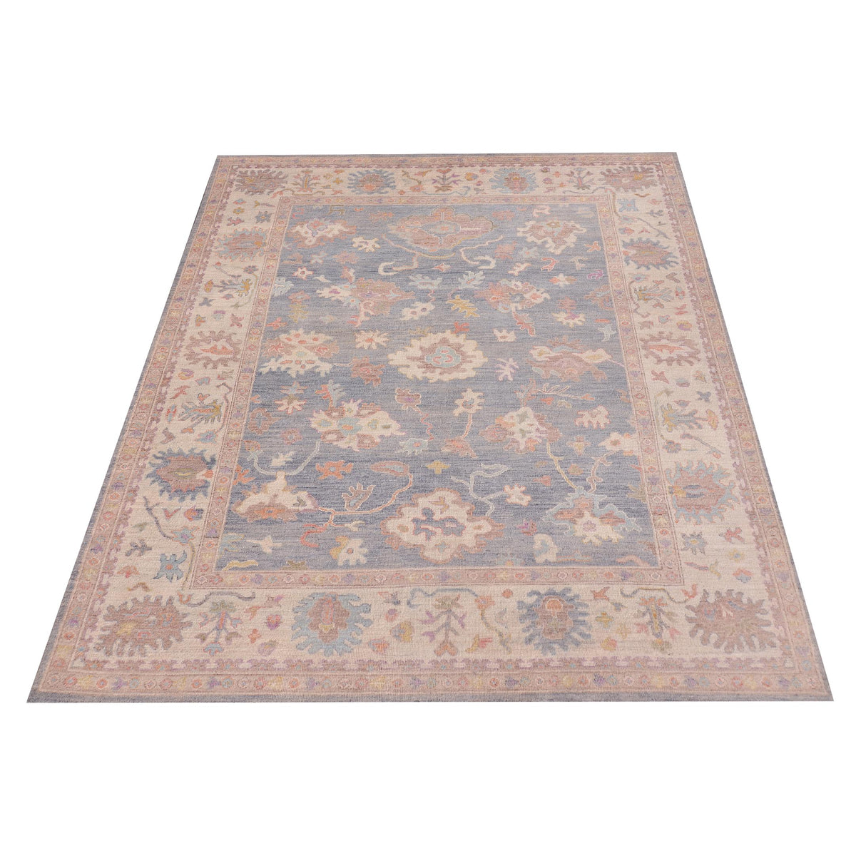 Pacific Ushak Wool Weft 42575 Grey Ivory Transitional Hand Knotted Rug