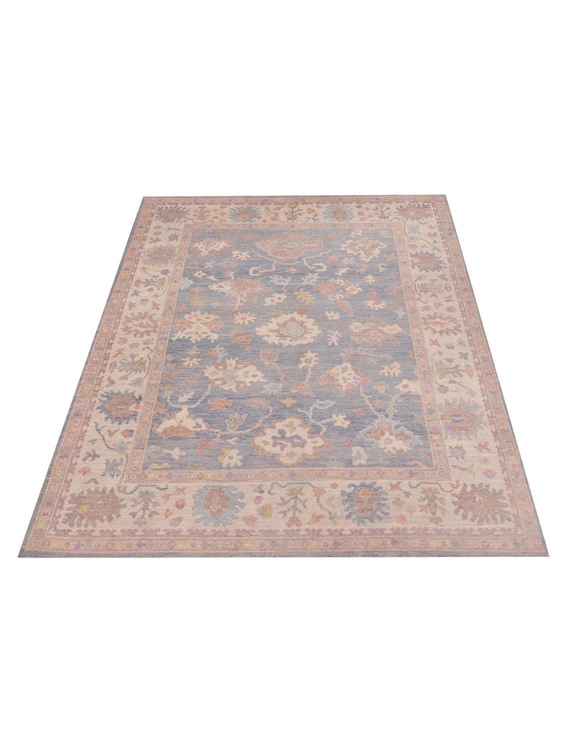 Pacific Ushak Wool Weft 42575 Grey Ivory Transitional Hand Knotted Rug