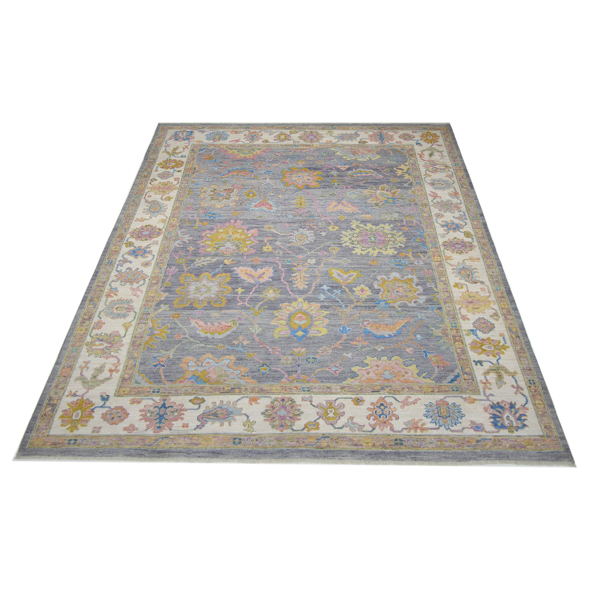 Pacific Ushak Wool Weft 42576 Grey Ivory Transitional Hand Knotted Rug