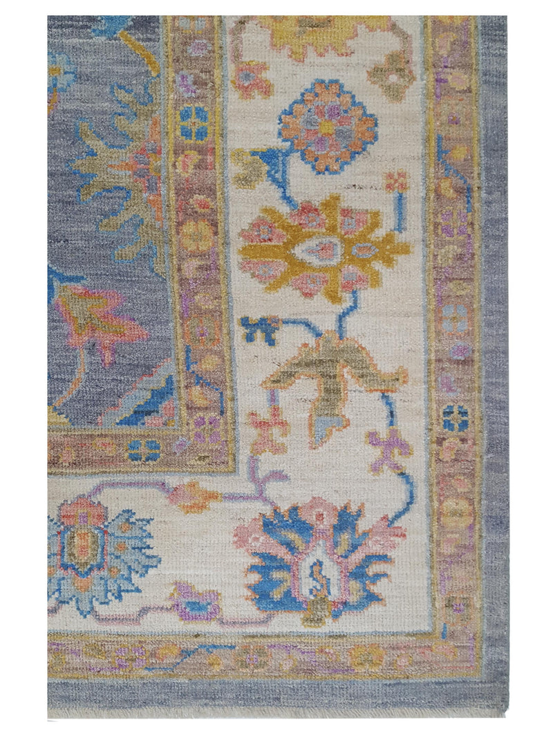 Pacific Ushak Wool Weft 42576 Grey Ivory Transitional Hand Knotted Rug