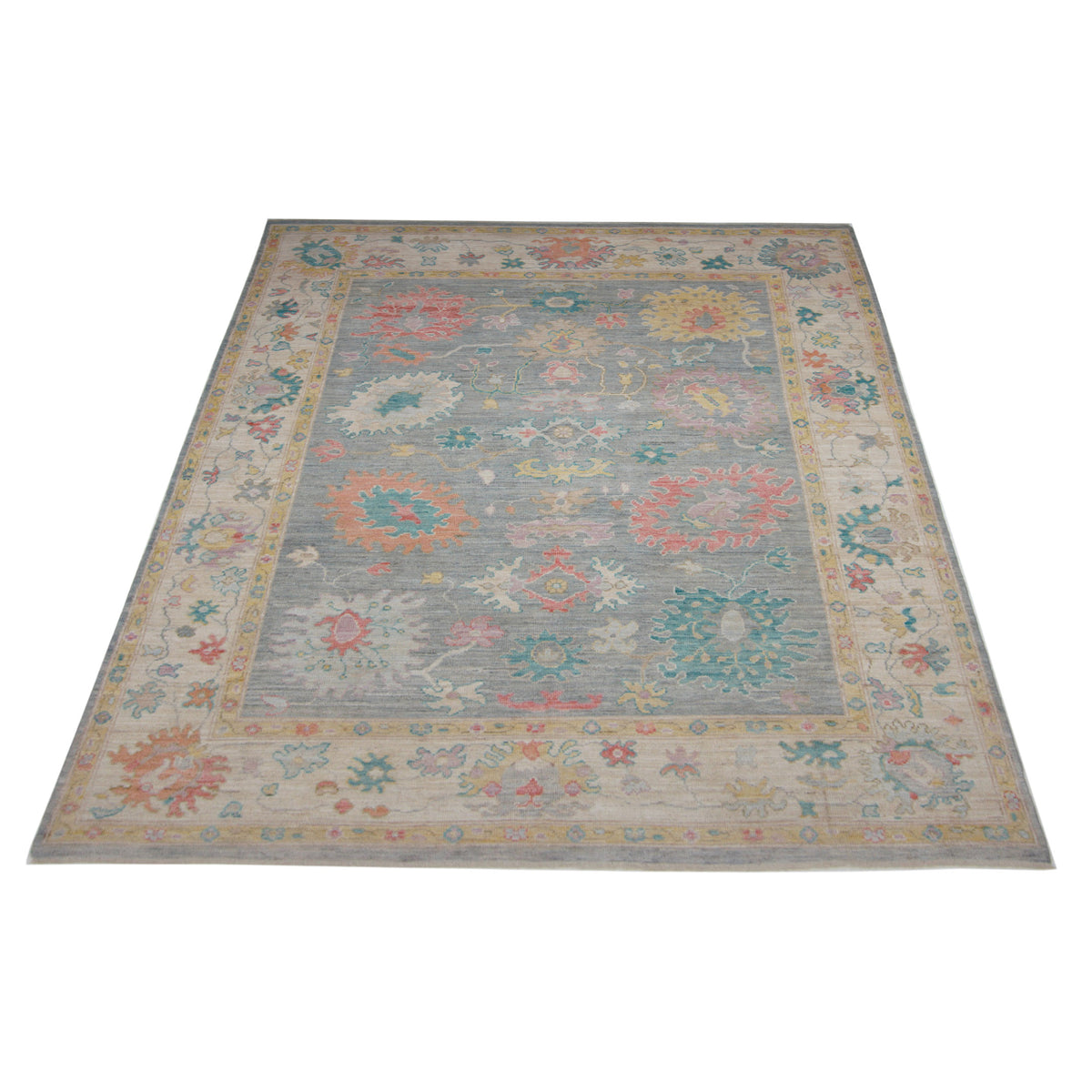 Pacific Ushak Wool Weft 42589 Grey Ivory Transitional Hand Knotted Rug