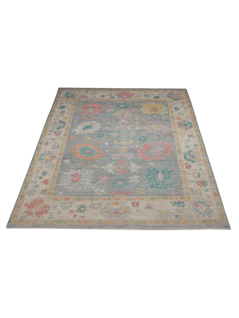 Pacific Ushak Wool Weft 42589 Grey Ivory Transitional Hand Knotted Rug