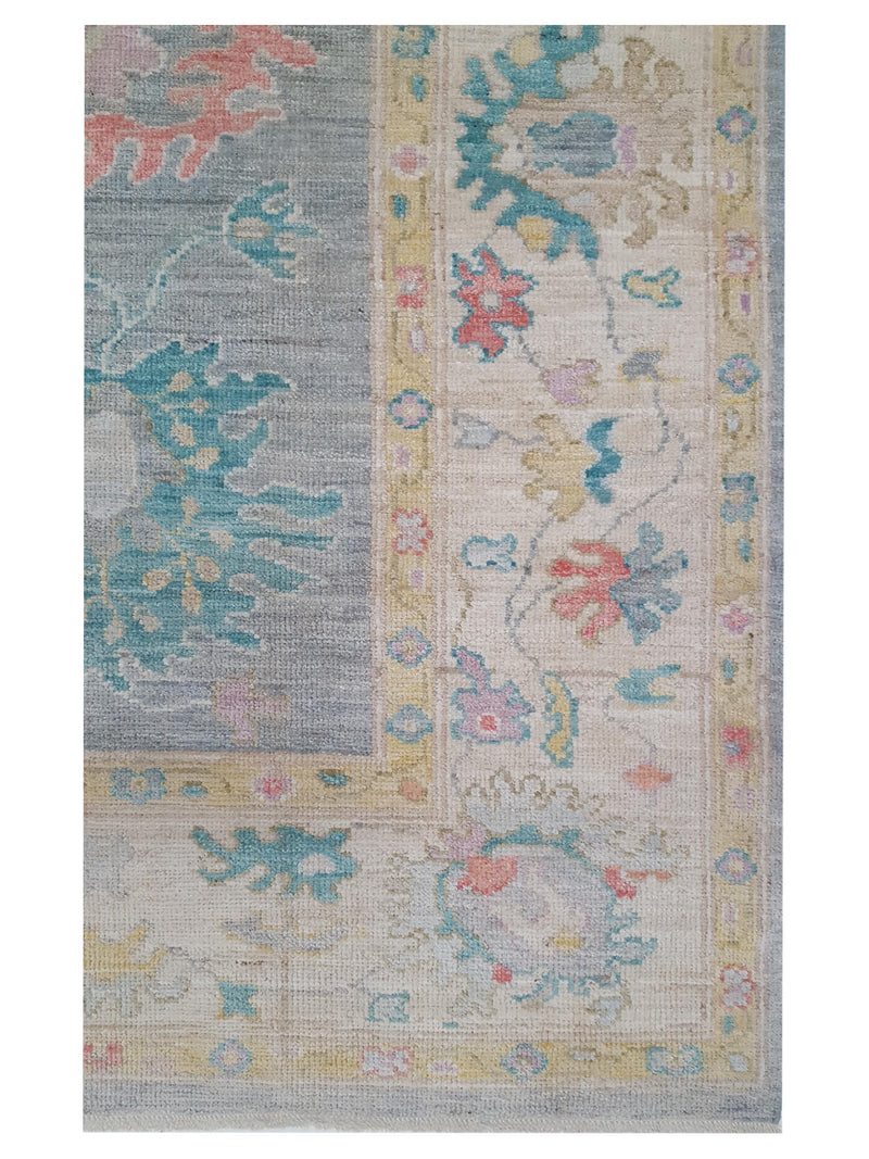 Pacific Ushak Wool Weft 42589 Grey Ivory Transitional Hand Knotted Rug