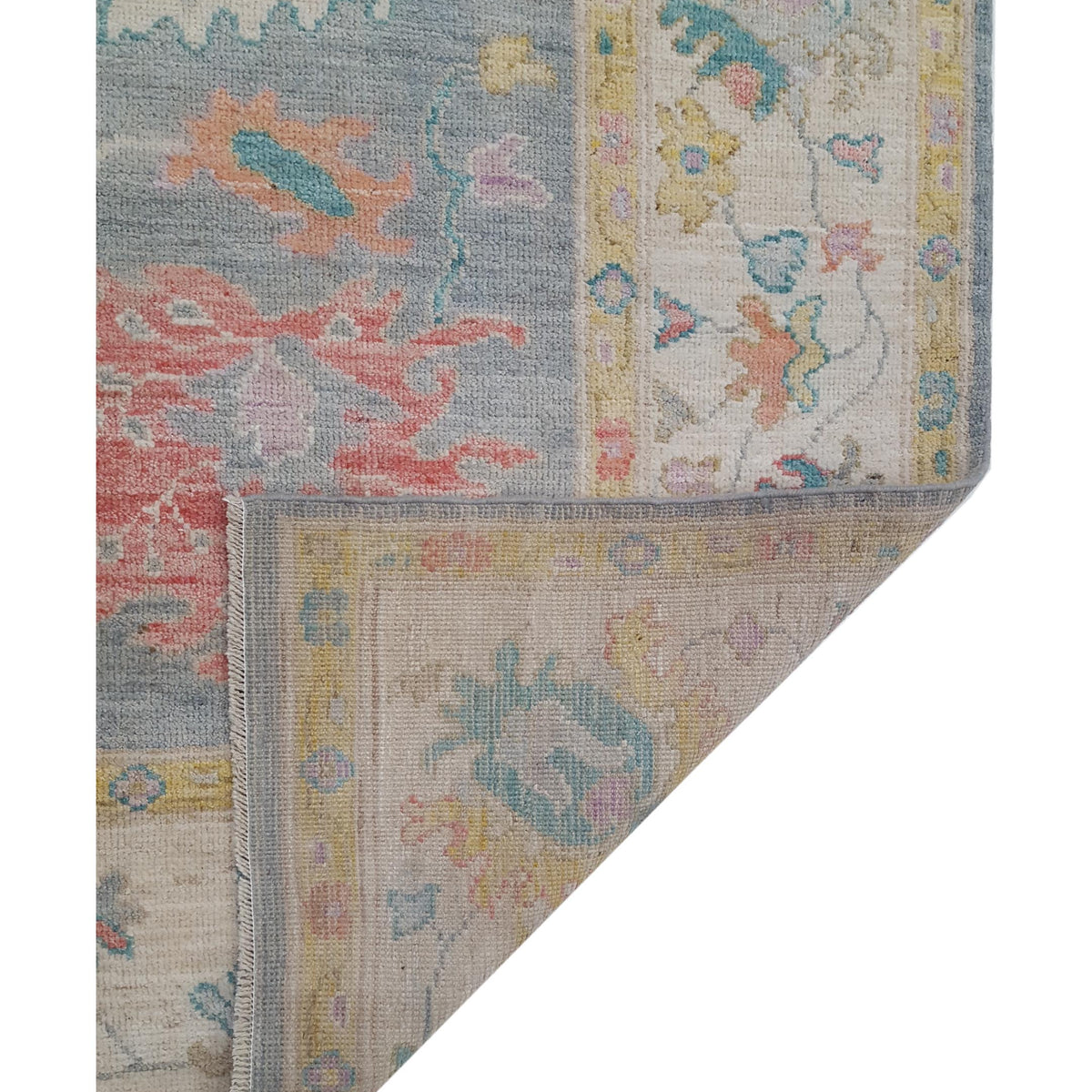 Pacific Ushak Wool Weft 42589 Grey Ivory Transitional Hand Knotted Rug
