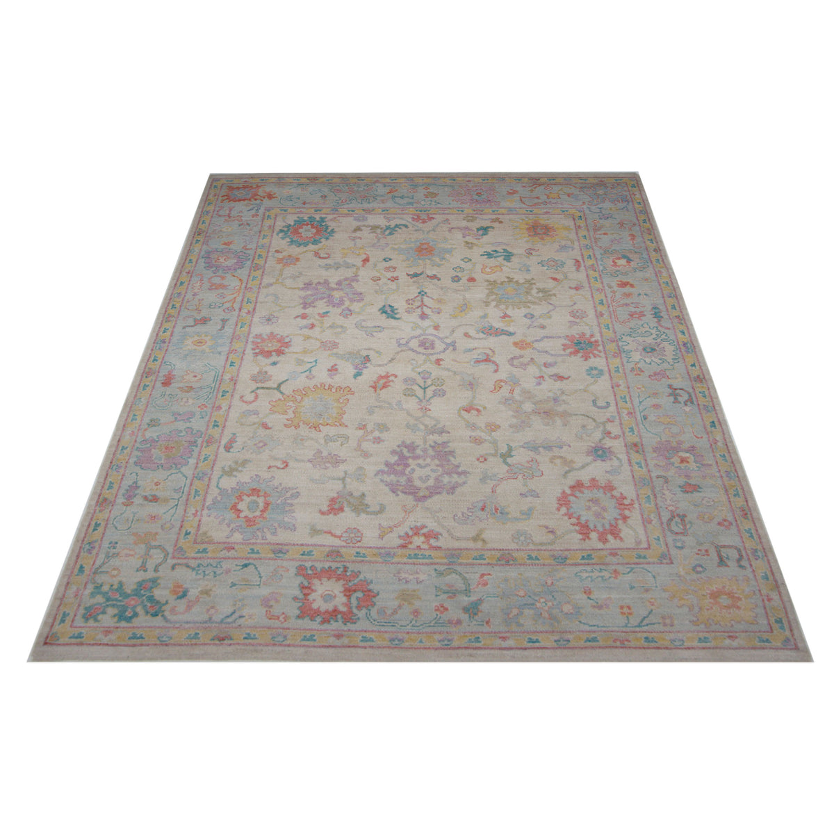 Pacific Ushak Wool Weft 42590 Ivory Lt.Blue Transitional Hand Knotted Rug