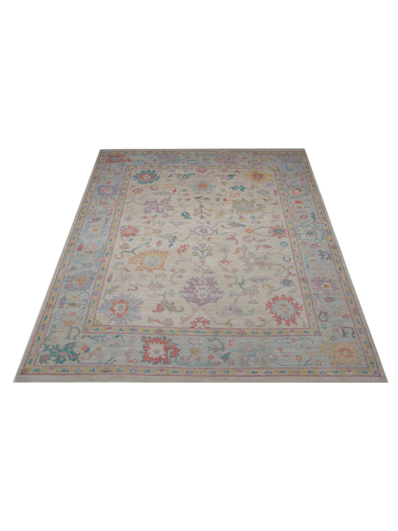 Pacific Ushak Wool Weft 42590 Ivory Lt.Blue Transitional Hand Knotted Rug