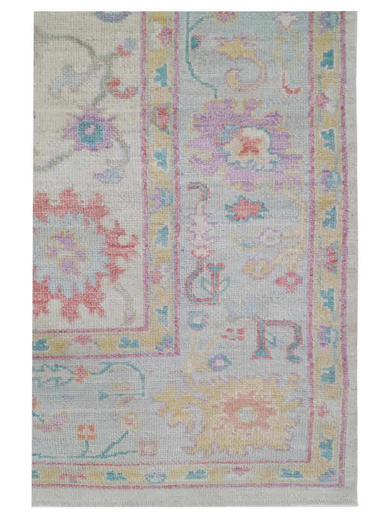 Pacific Ushak Wool Weft 42590 Ivory Lt.Blue Transitional Hand Knotted Rug