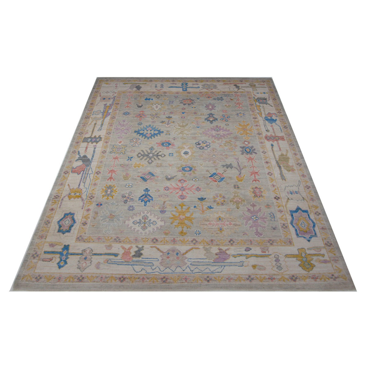 Pacific Ushak Wool Weft 42593 Lt.Grey Ivory Transitional Hand Knotted Rug