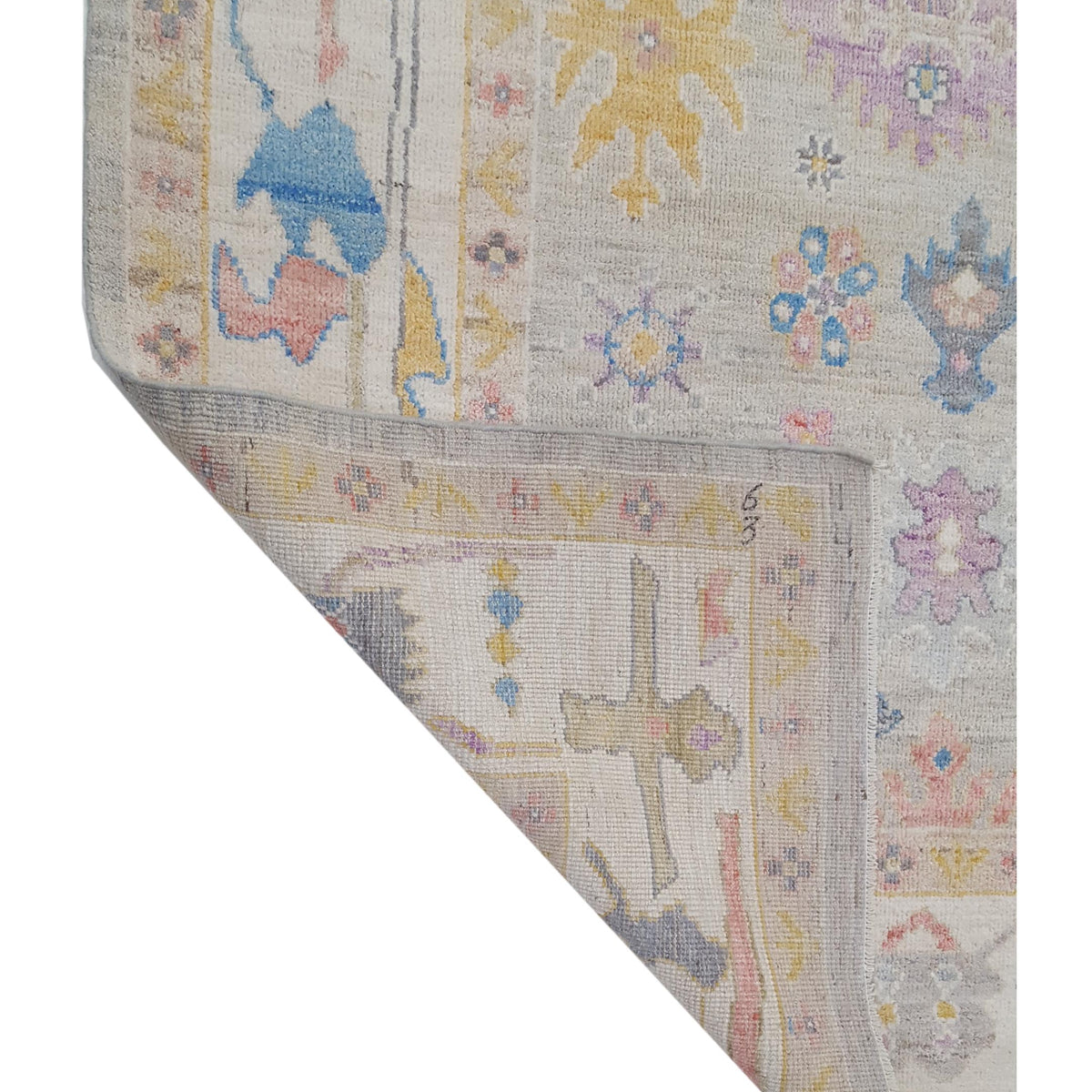 Pacific Ushak Wool Weft 42593 Lt.Grey Ivory Transitional Hand Knotted Rug