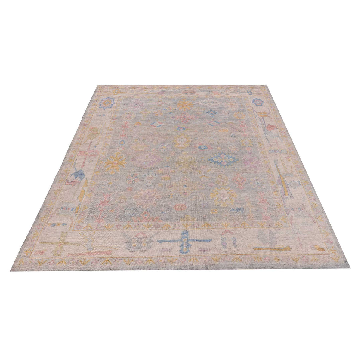 Pacific Ushak Wool Weft 42594 Lt.Grey Ivory Transitional Hand Knotted Rug